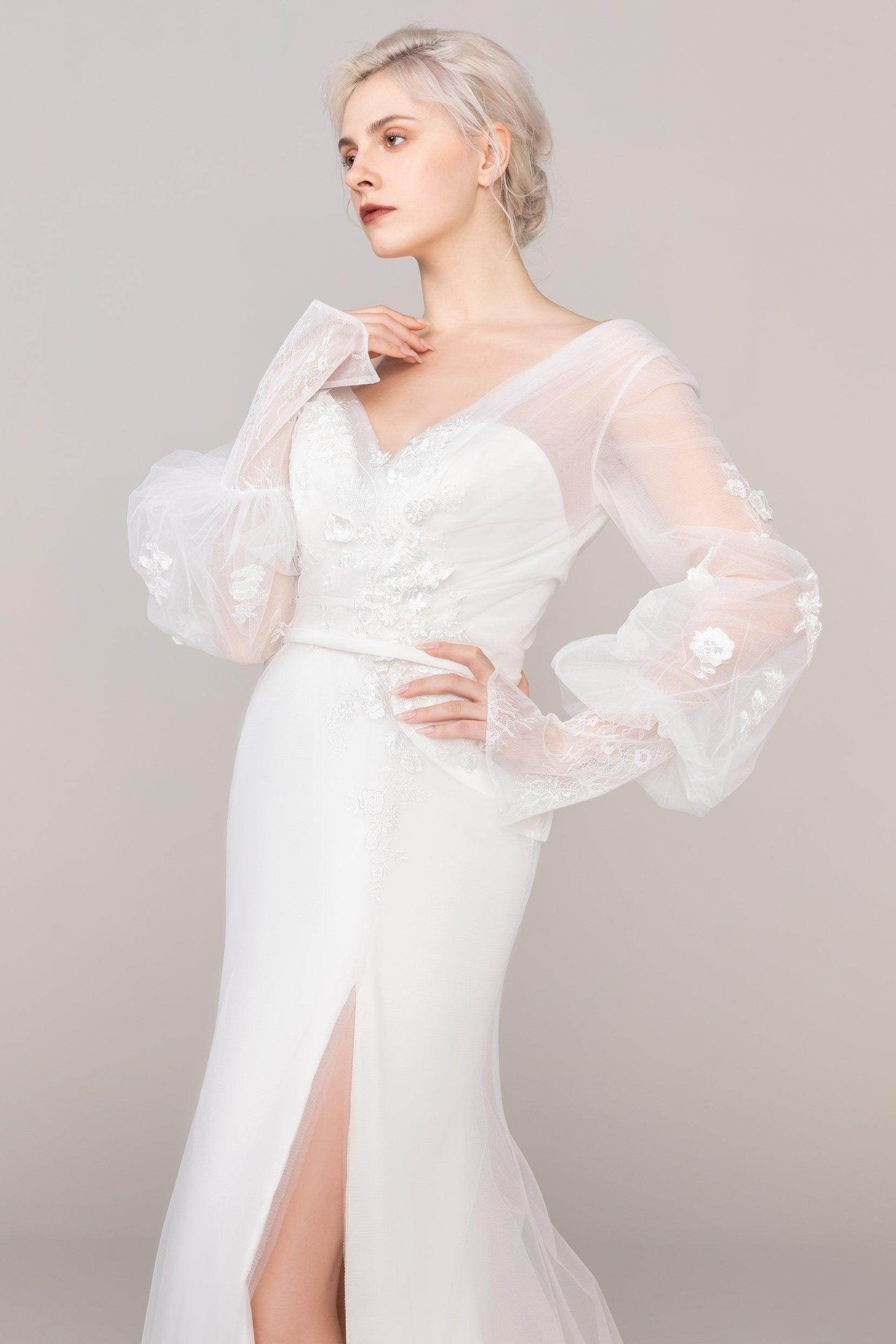Trumpet-Mermaid Sweep Train Tulle Satin Wedding Dress CW2474 - COCOMELODY