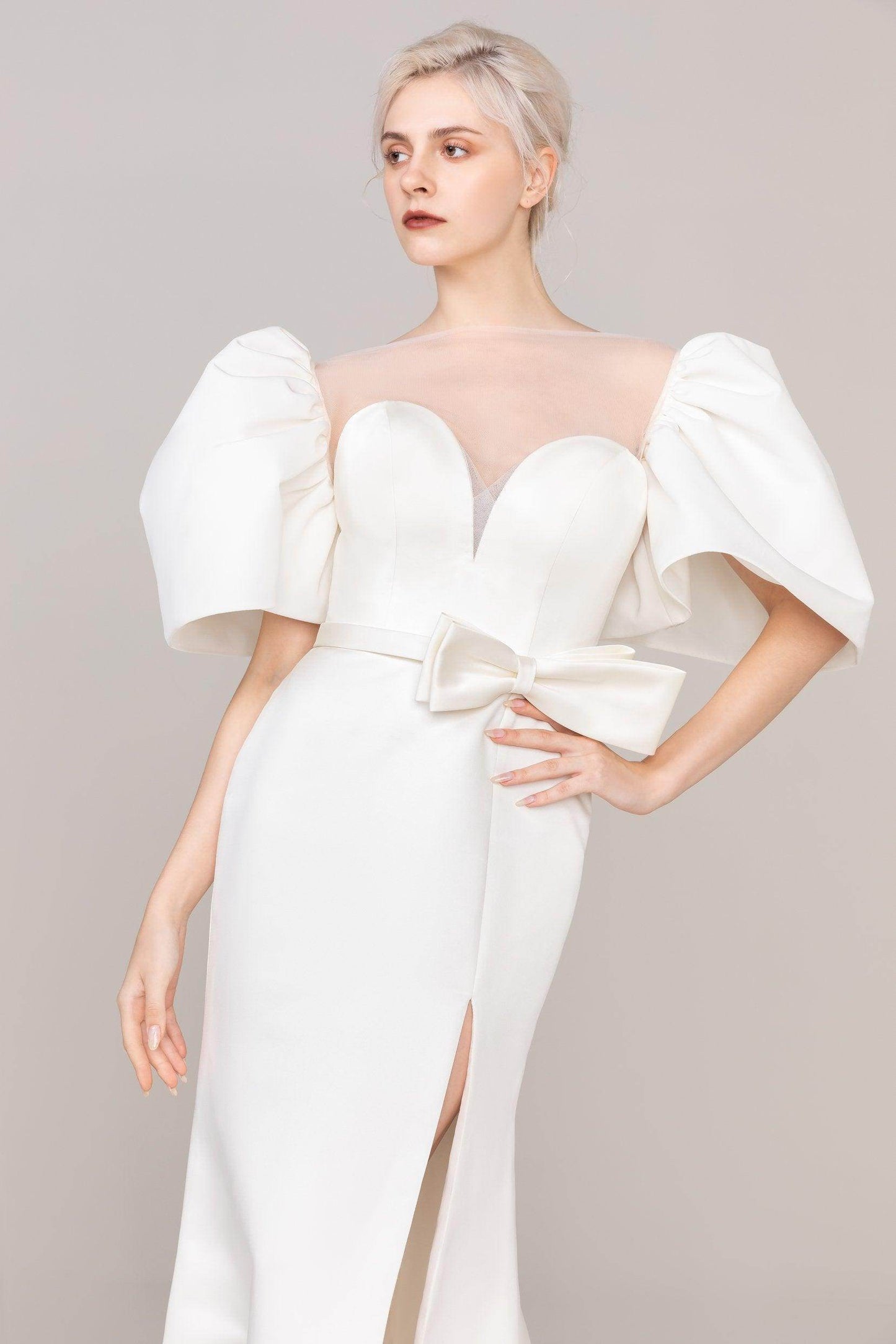 Trumpet-Mermaid Sweep-Brush Train Satin Wedding Dress CW2476 - COCOMELODY