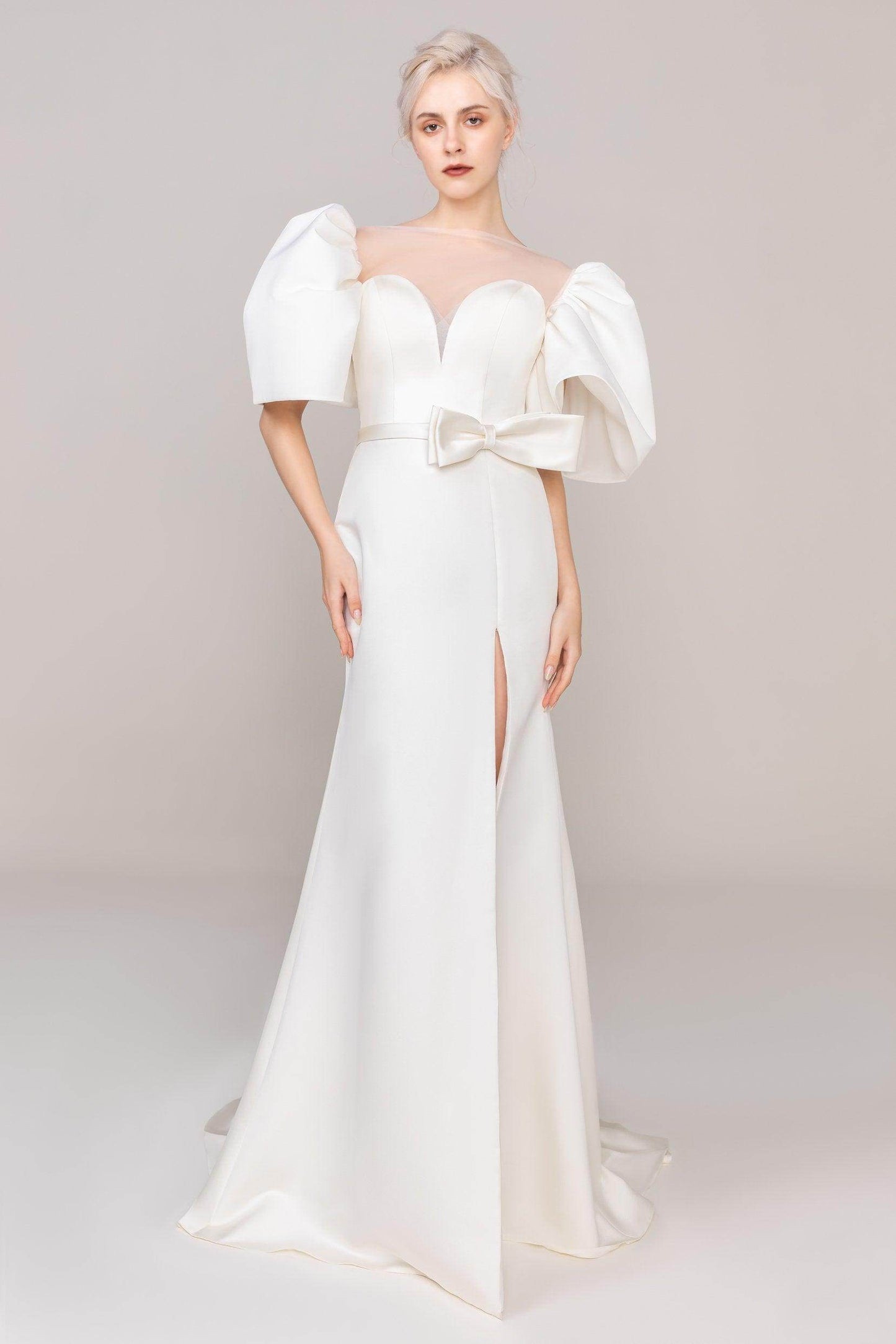 Trumpet-Mermaid Sweep-Brush Train Satin Wedding Dress CW2476 - COCOMELODY