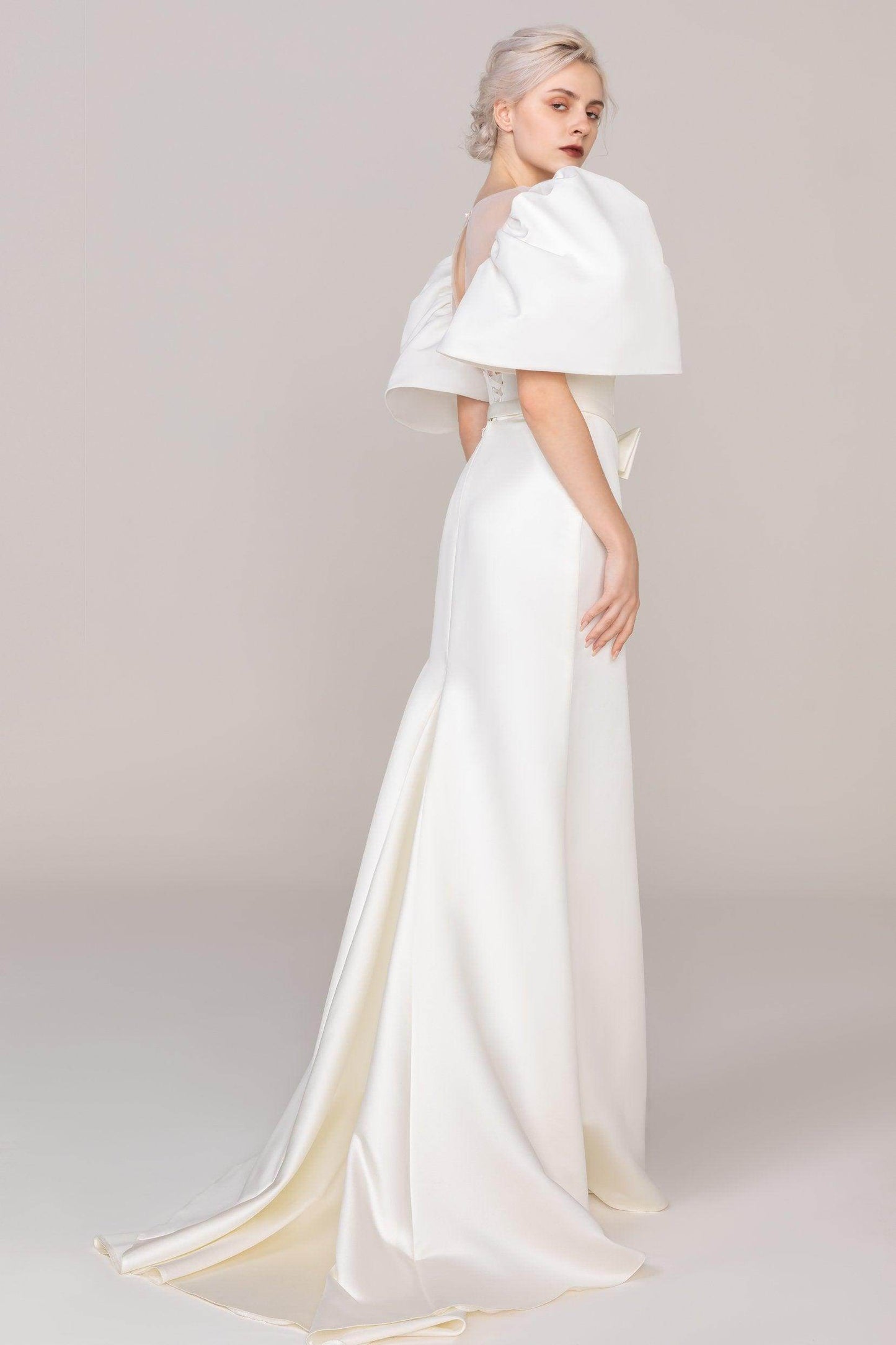 Trumpet-Mermaid Sweep-Brush Train Satin Wedding Dress CW2476 - COCOMELODY