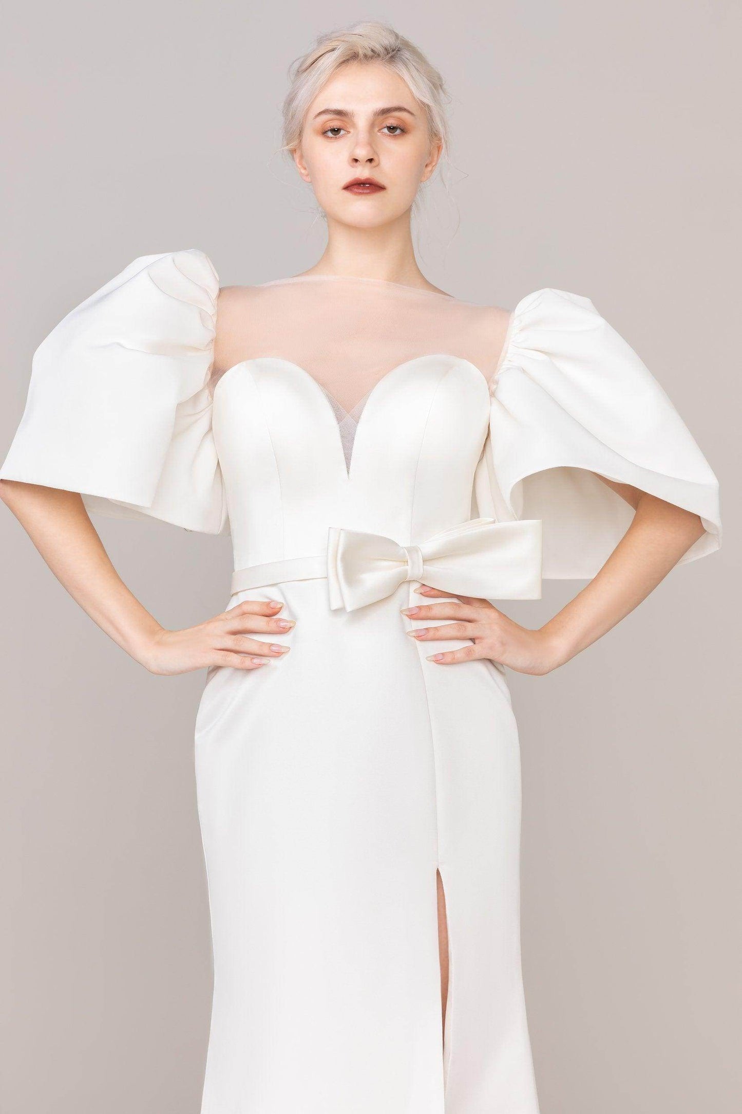 Trumpet-Mermaid Sweep-Brush Train Satin Wedding Dress CW2476 - COCOMELODY