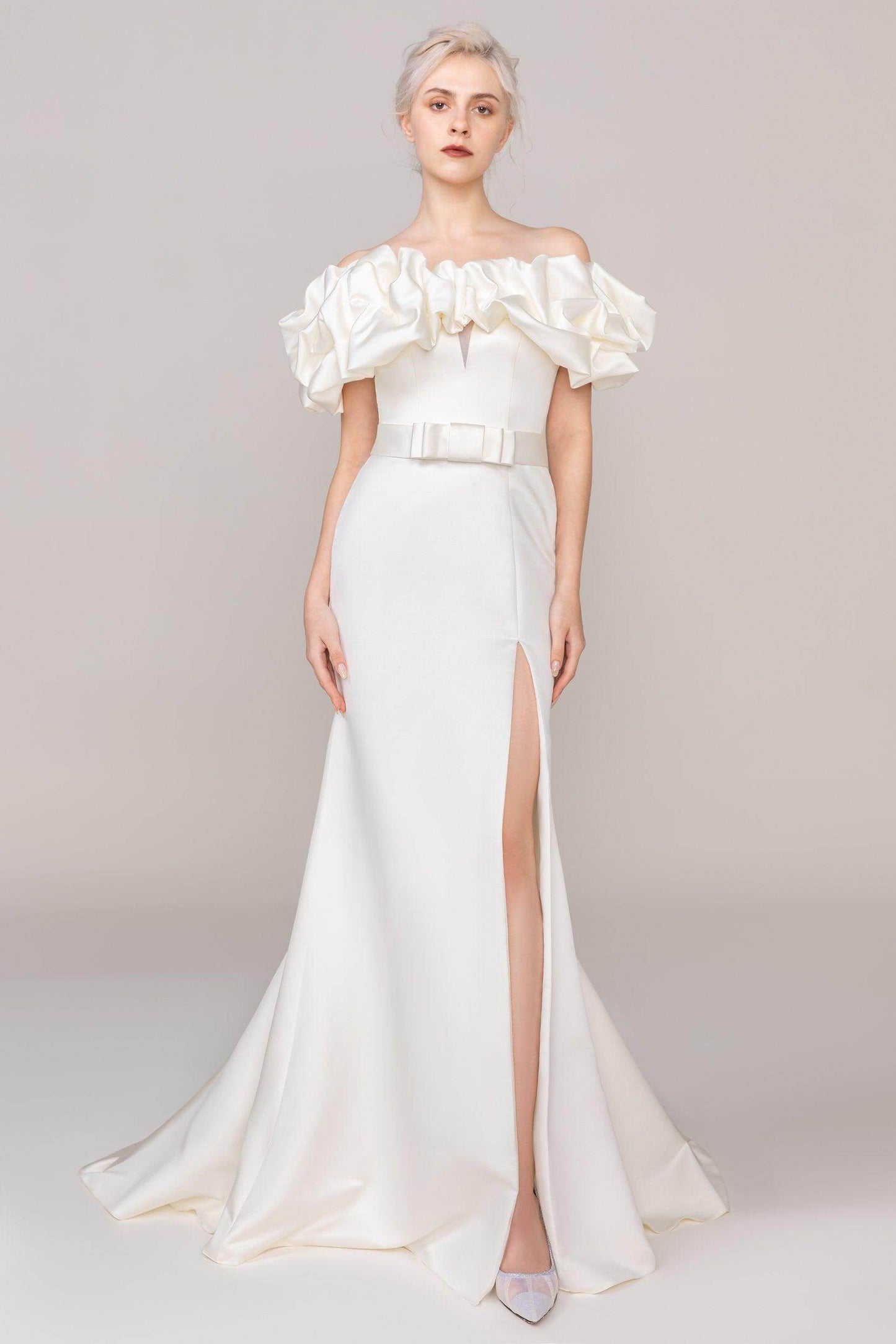 Trumpet-Mermaid Sweep-Brush Train Satin Wedding Dress CW2477 - COCOMELODY