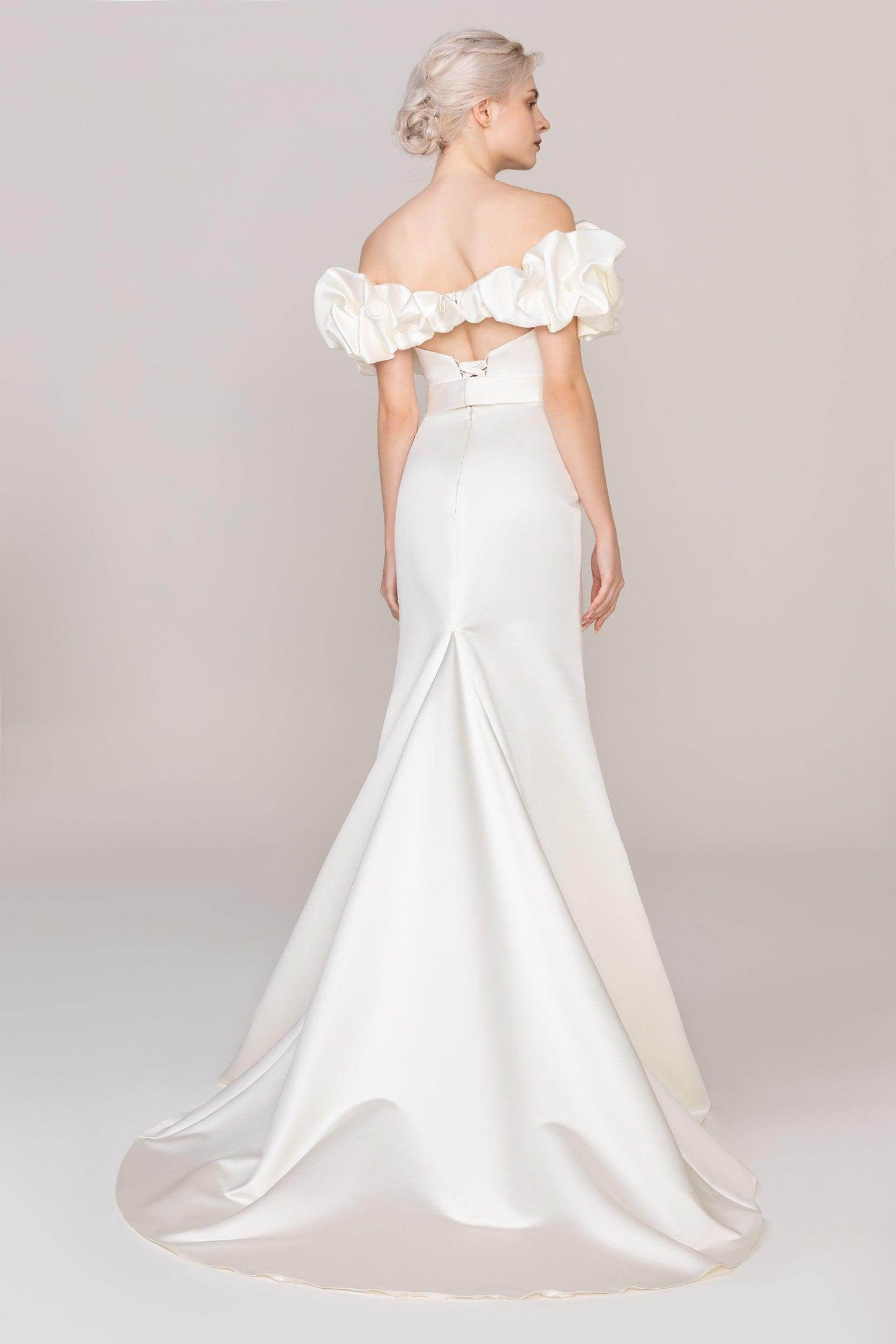 Trumpet-Mermaid Sweep-Brush Train Satin Wedding Dress CW2477 - COCOMELODY