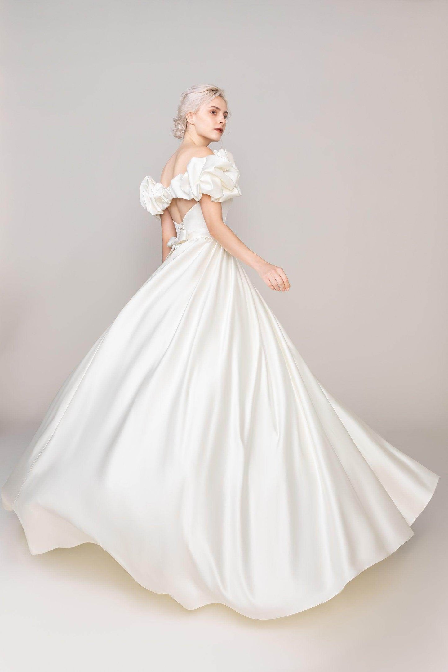 A-Line Court Train Satin Wedding Dress CW2478 - COCOMELODY