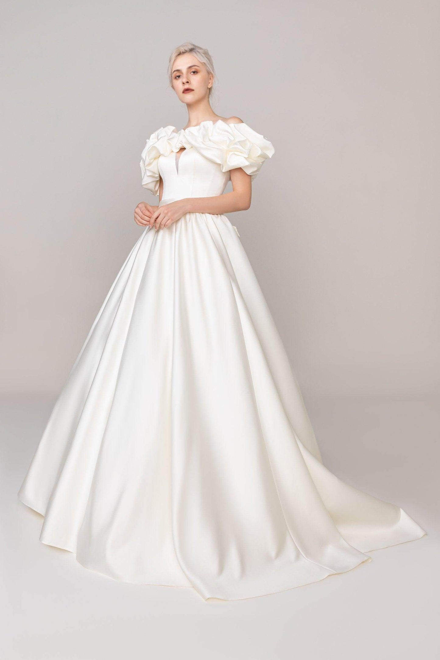 A-Line Court Train Satin Wedding Dress CW2478 - COCOMELODY