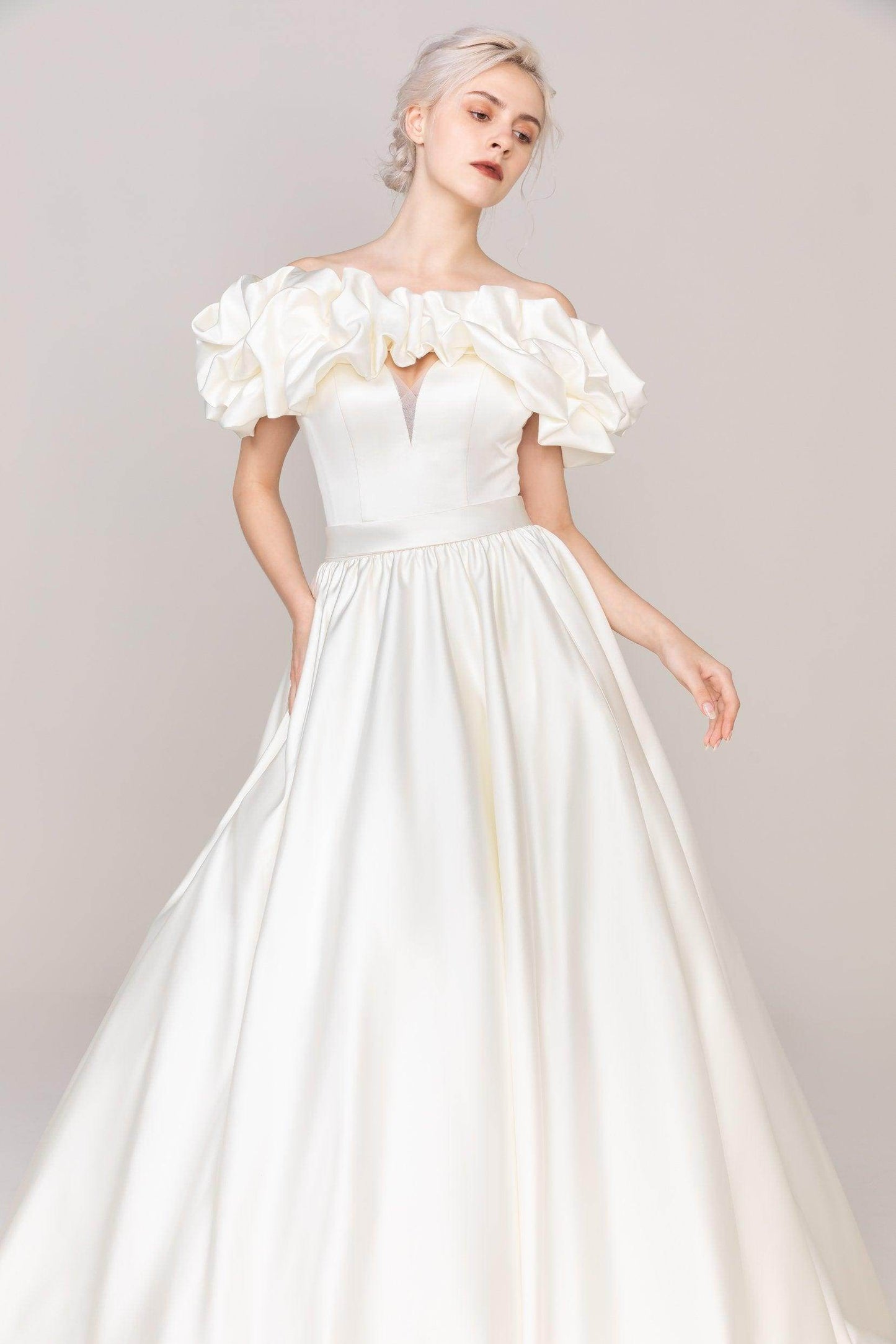 A-Line Court Train Satin Wedding Dress CW2478 - COCOMELODY