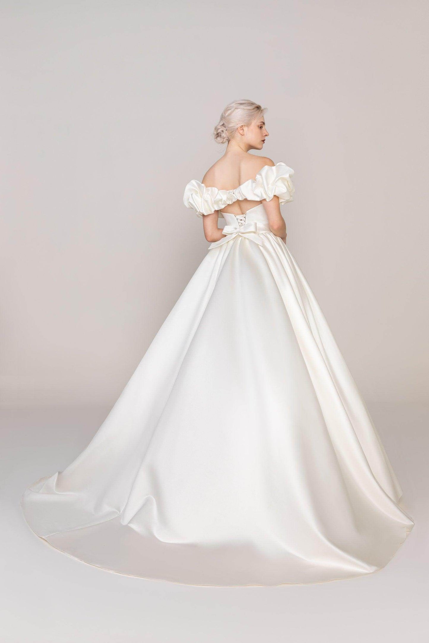 A-Line Court Train Satin Wedding Dress CW2478 - COCOMELODY