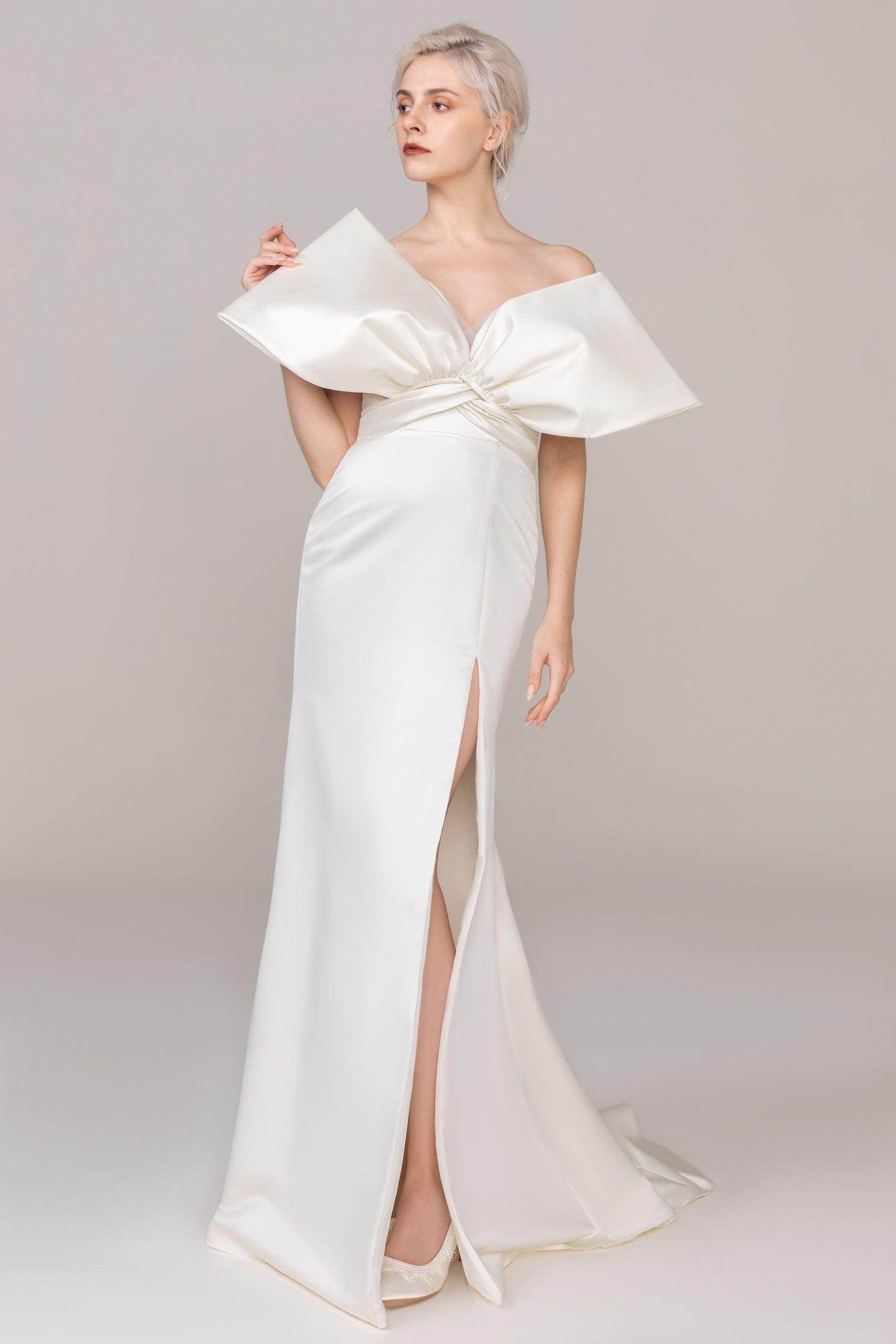 Trumpet-Mermaid Sweep-Brush Train Satin Wedding Dress CW2479 - COCOMELODY