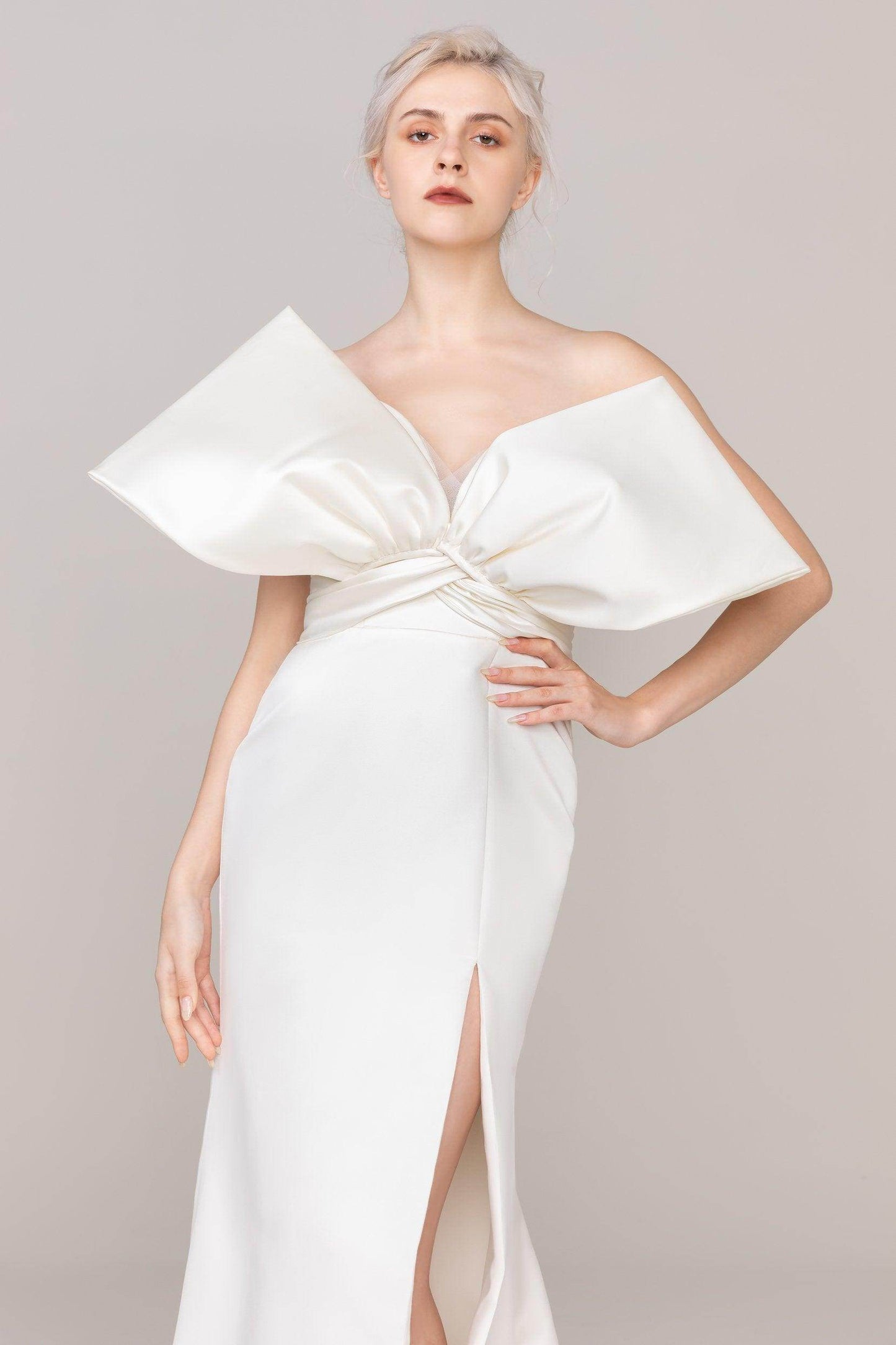 Trumpet-Mermaid Sweep-Brush Train Satin Wedding Dress CW2479 - COCOMELODY