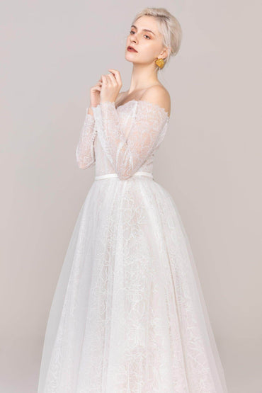 A-Line Court Train Tulle Lace Wedding Dress CW2484 - COCOMELODY