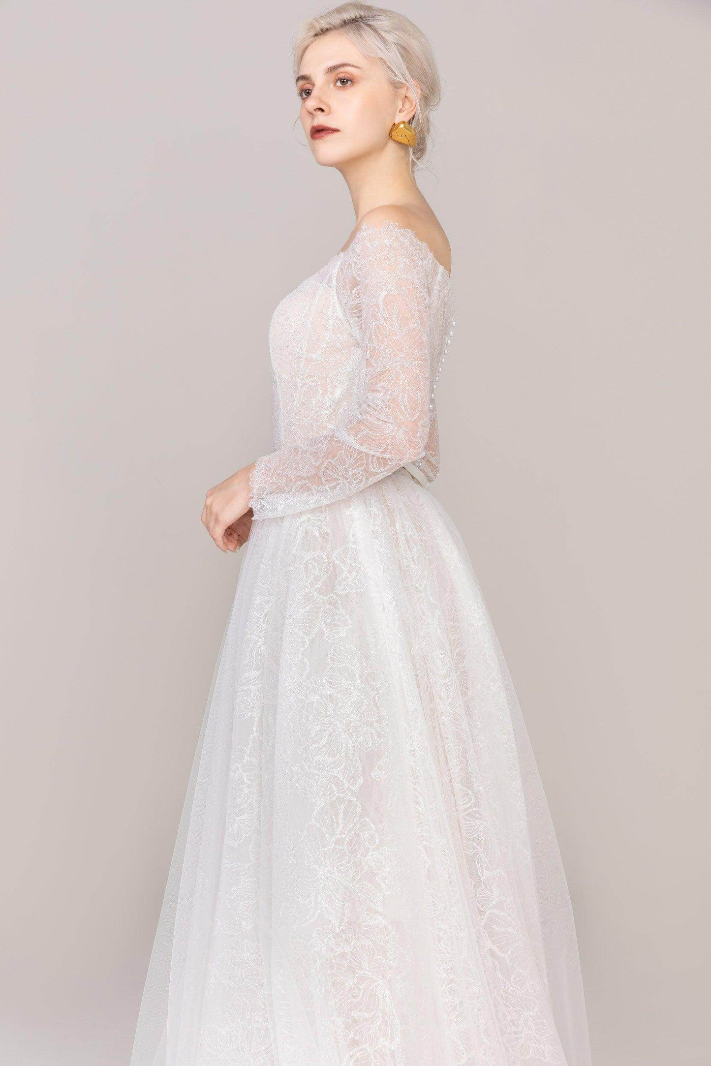 A-Line Court Train Tulle Lace Wedding Dress CW2484 - COCOMELODY