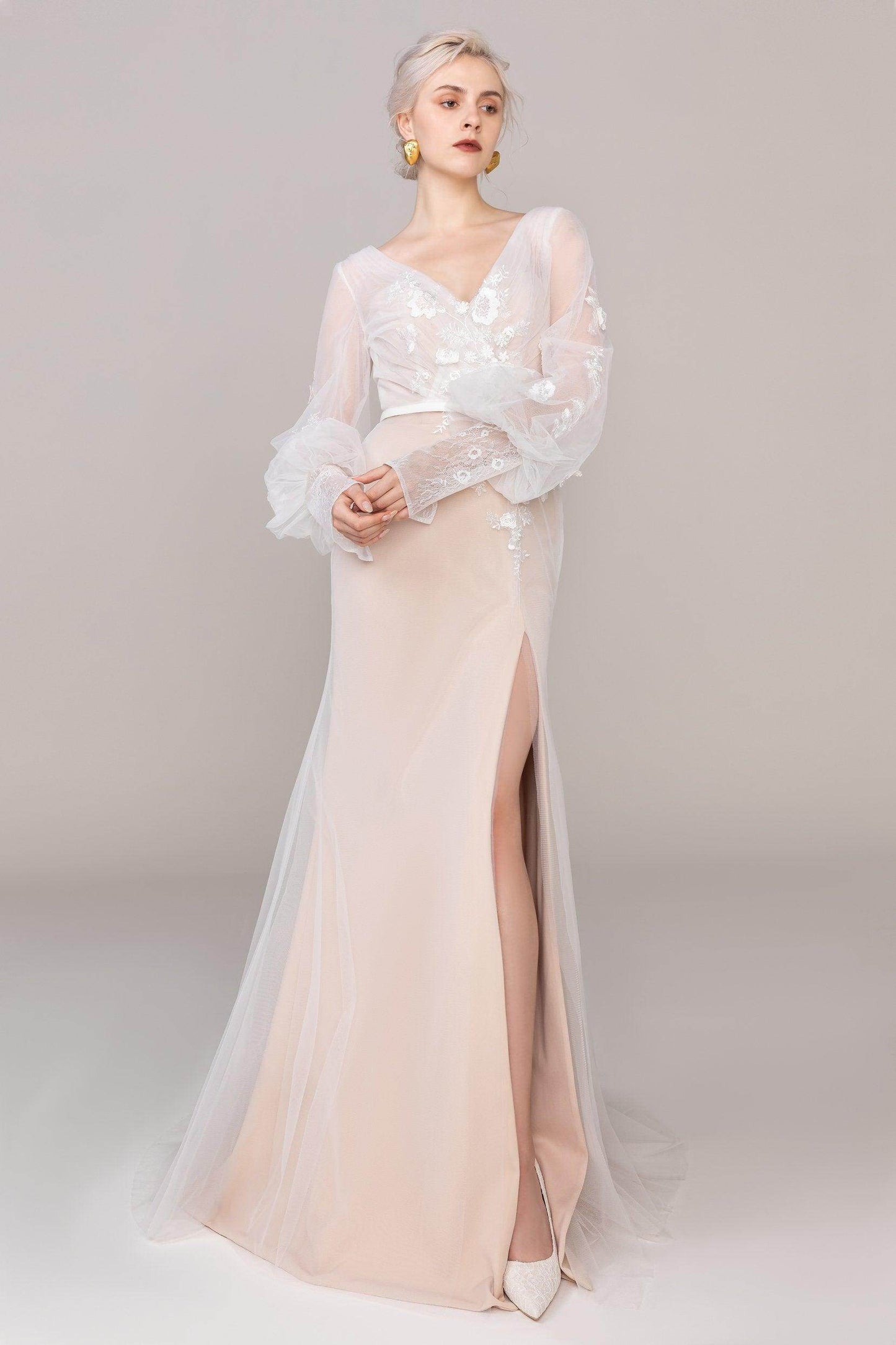 Trumpet Sweep-Brush Train Tulle Elastic Cloth Wedding Dress CW2485 - COCOMELODY
