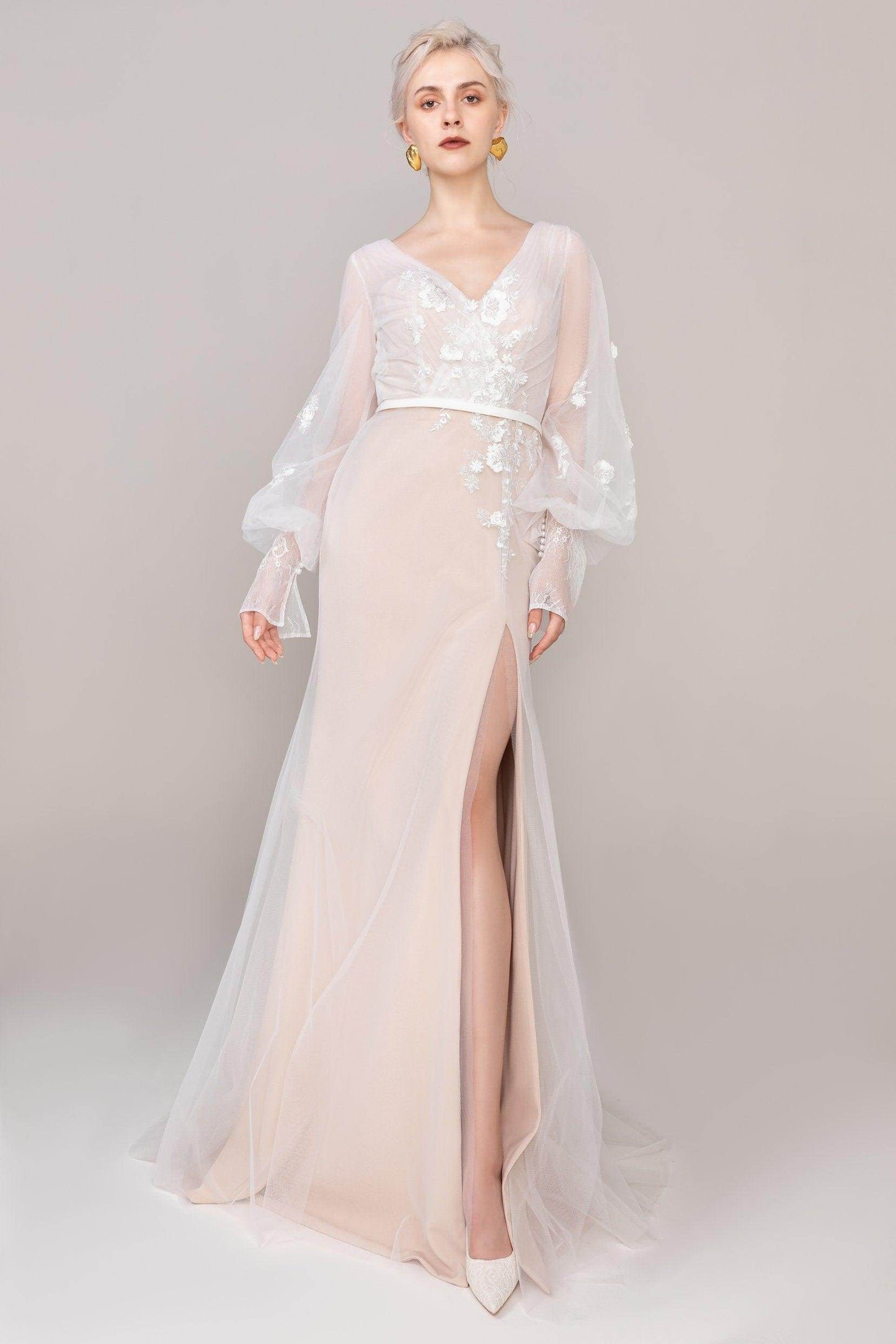 Trumpet Sweep-Brush Train Tulle Elastic Cloth Wedding Dress CW2485 - COCOMELODY