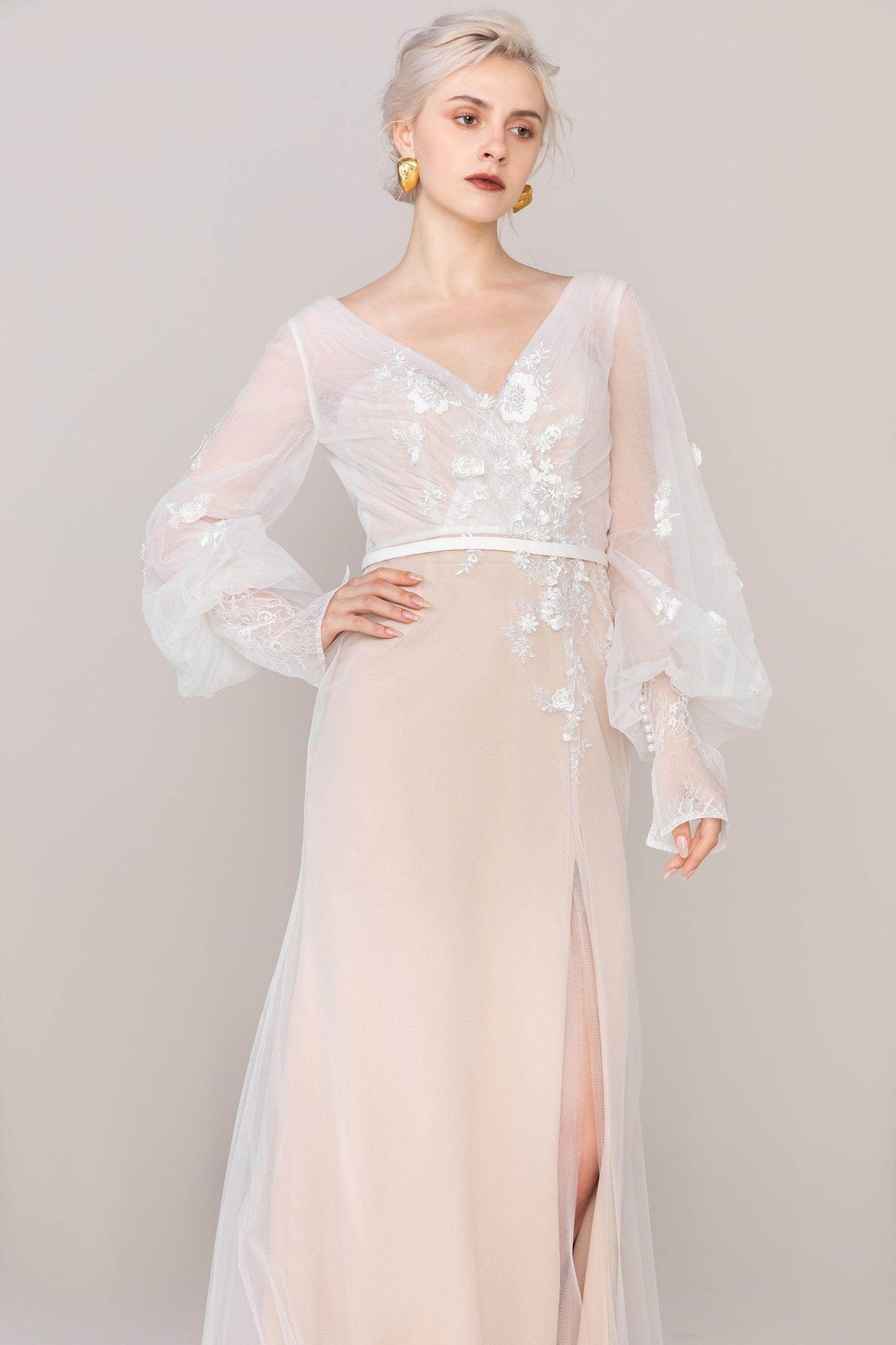 Trumpet Sweep-Brush Train Tulle Elastic Cloth Wedding Dress CW2485 - COCOMELODY