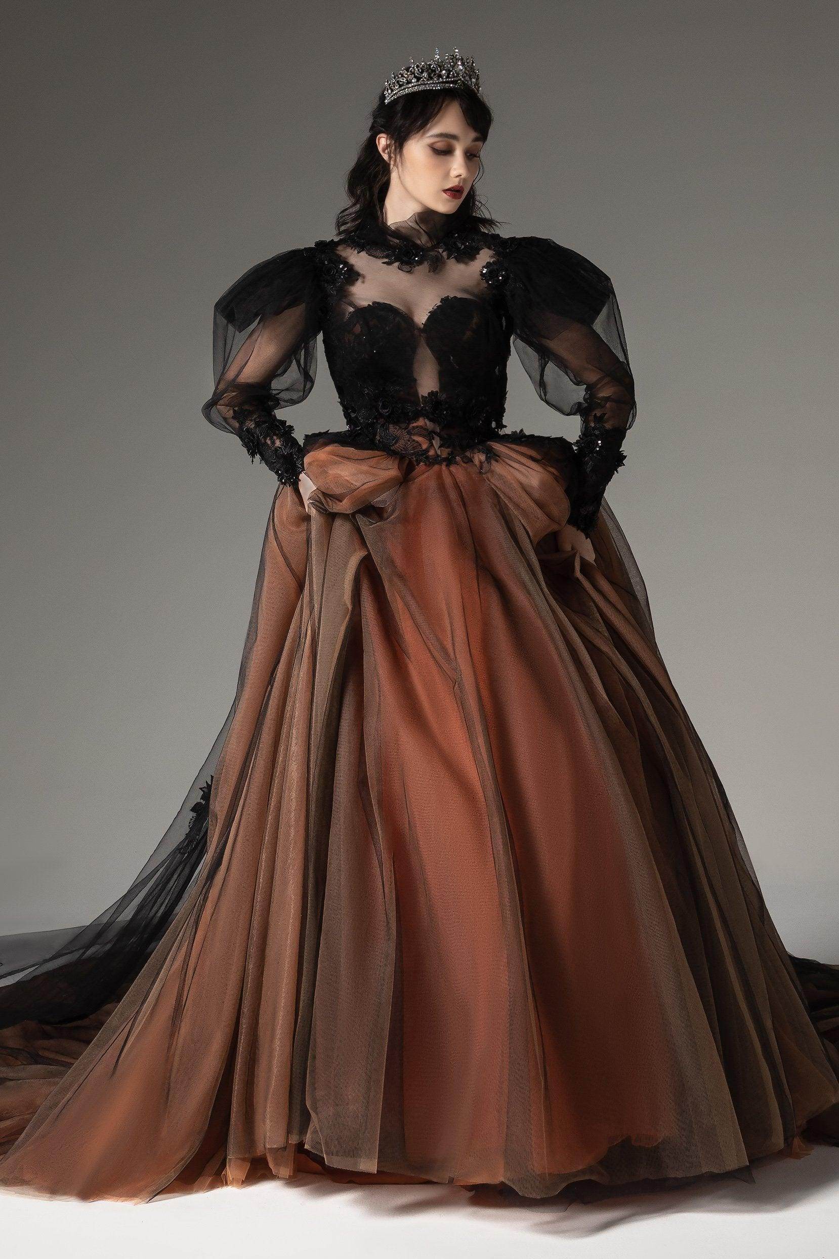 Ball Gown Tulle Wedding Dress with Long Sleeve Jacket COCOMELODY CW2510, 45 Days / As Picture:Black/Pumpkin / US0-UK2-EUR30 Ball Gown Tulle Wedding Dress with Long Sleeve Jacket COCOMELODY CW2510, 45 Days / As Picture:Black/Pumpkin / US0-UK2-EUR30