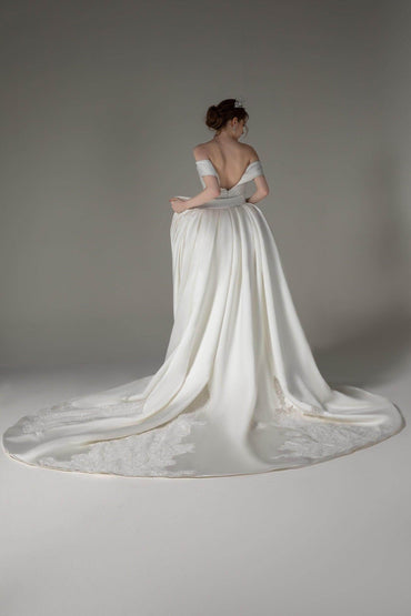 Princess Chapel Train Satin Wedding Dress CW2512 - COCOMELODY