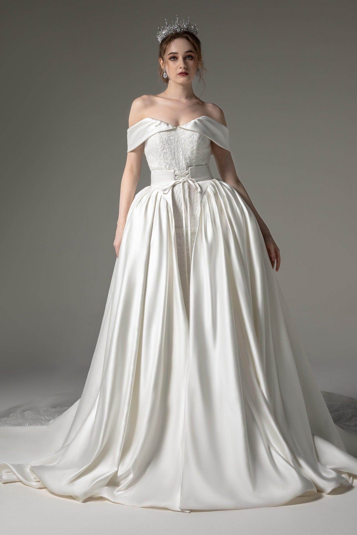 Princess Chapel Train Satin Wedding Dress CW2512 - COCOMELODY