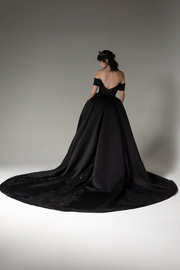 Princess Chapel Train Satin Wedding Dress CW2513 - COCOMELODY