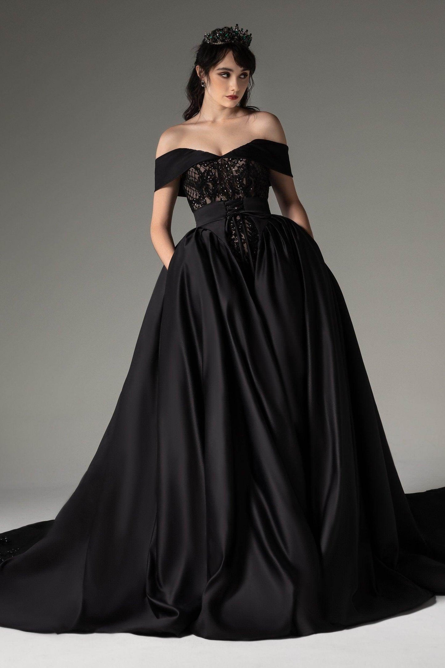 Princess Chapel Train Satin Wedding Dress CW2513 - COCOMELODY