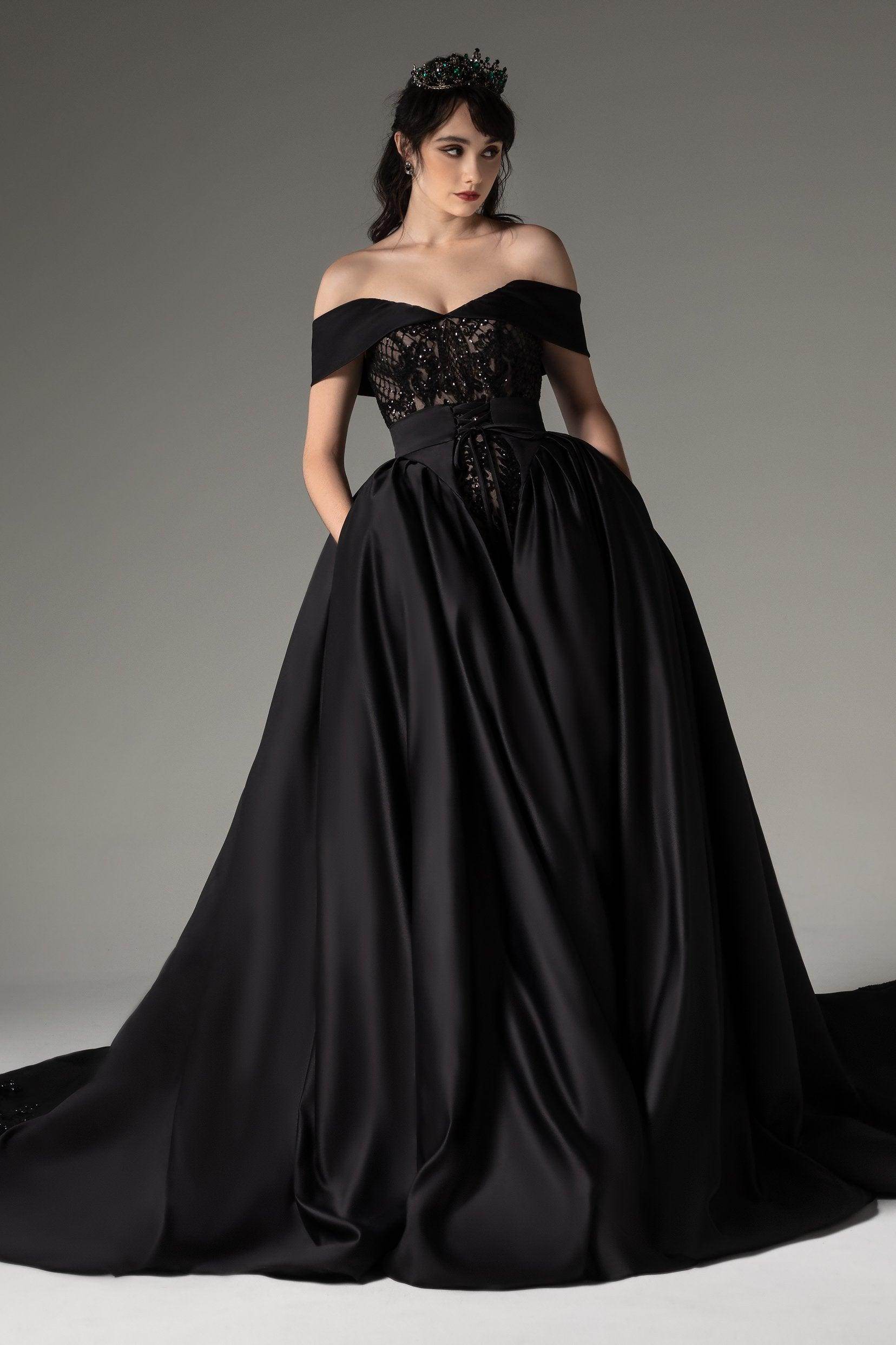 Princess Chapel Train Satin Wedding Dress CW2513 - COCOMELODY