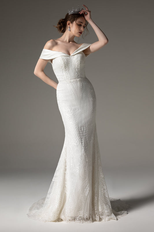 Trumpet-Mermaid Court Train Sequins Wedding Dress CW2527