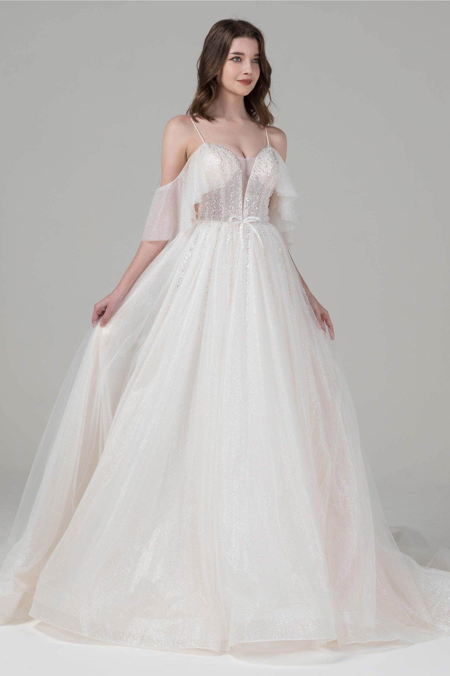 A-Line Chapel Train Tulle Wedding Dress CW2540 - COCOMELODY