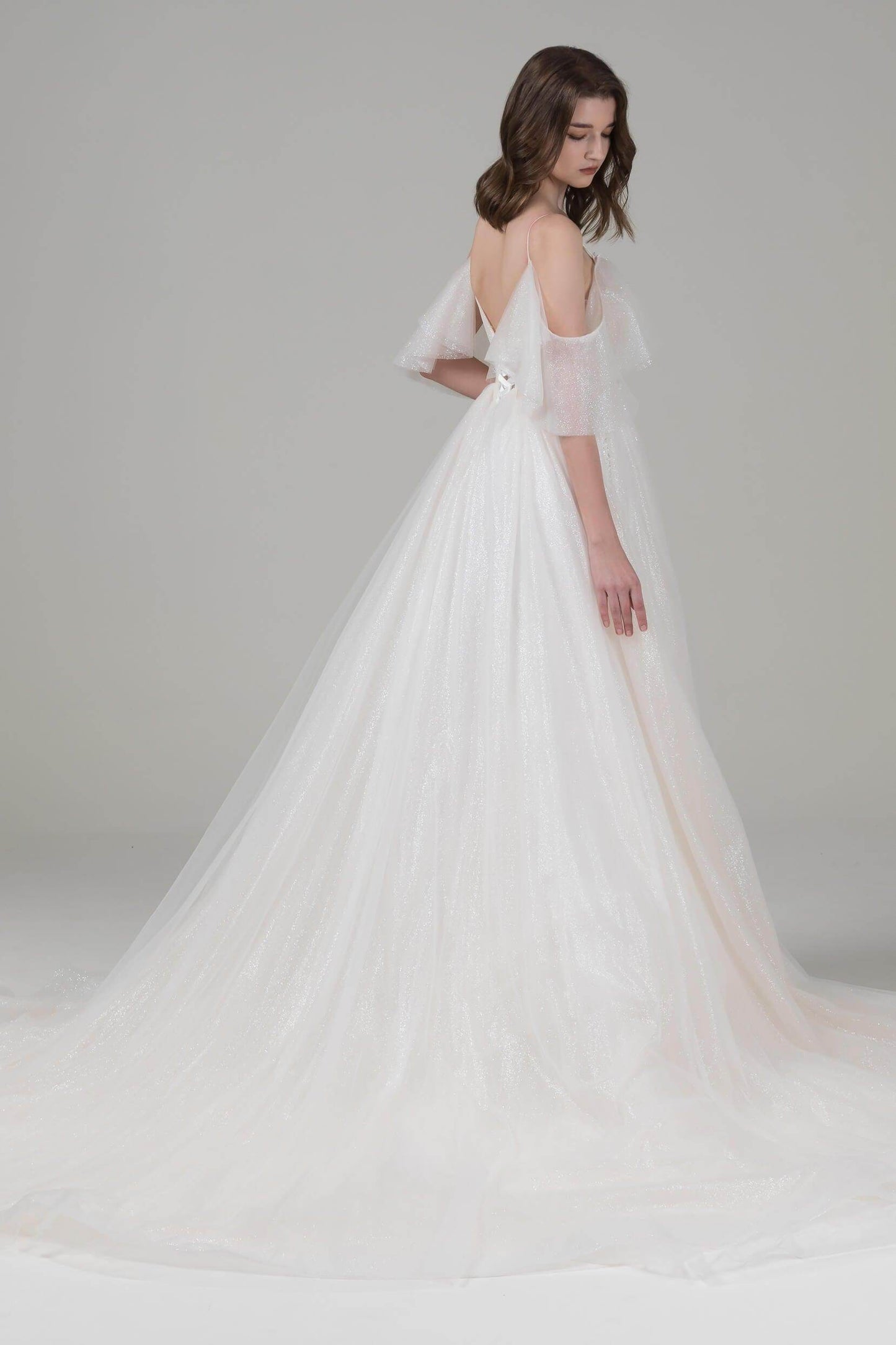 A-Line Chapel Train Tulle Wedding Dress CW2540 - COCOMELODY