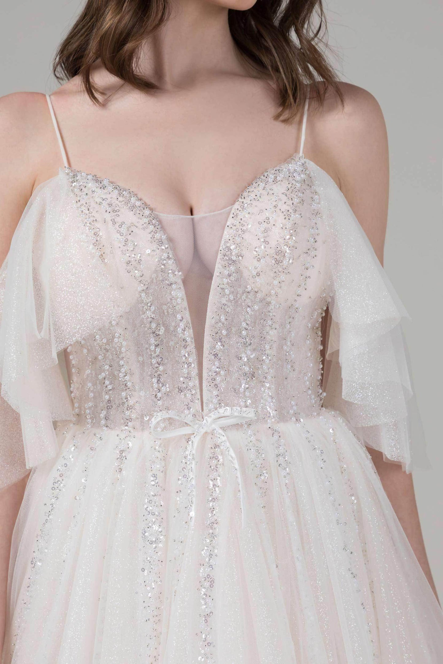 A-Line Chapel Train Tulle Wedding Dress CW2540 - COCOMELODY
