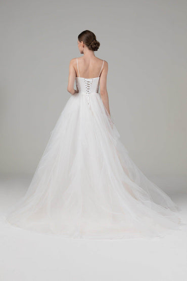 A-Line Court Train Satin Tulle Wedding Dress CW2542 - COCOMELODY