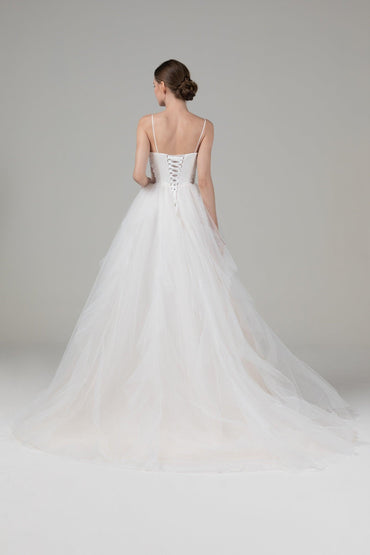 A-Line Court Train Satin Tulle Wedding Dress CW2542