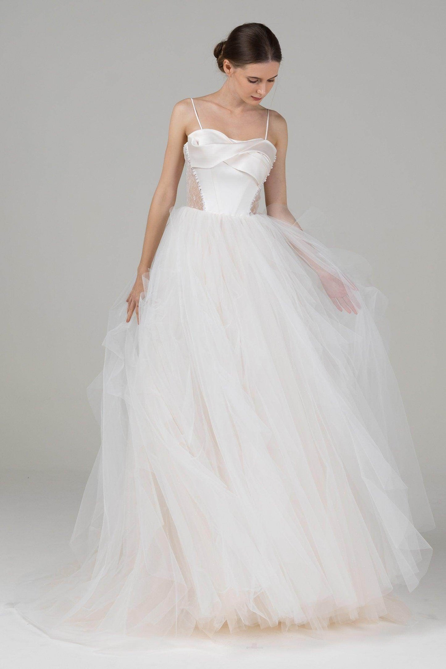 A-Line Court Train Satin Tulle Wedding Dress CW2542 - COCOMELODY