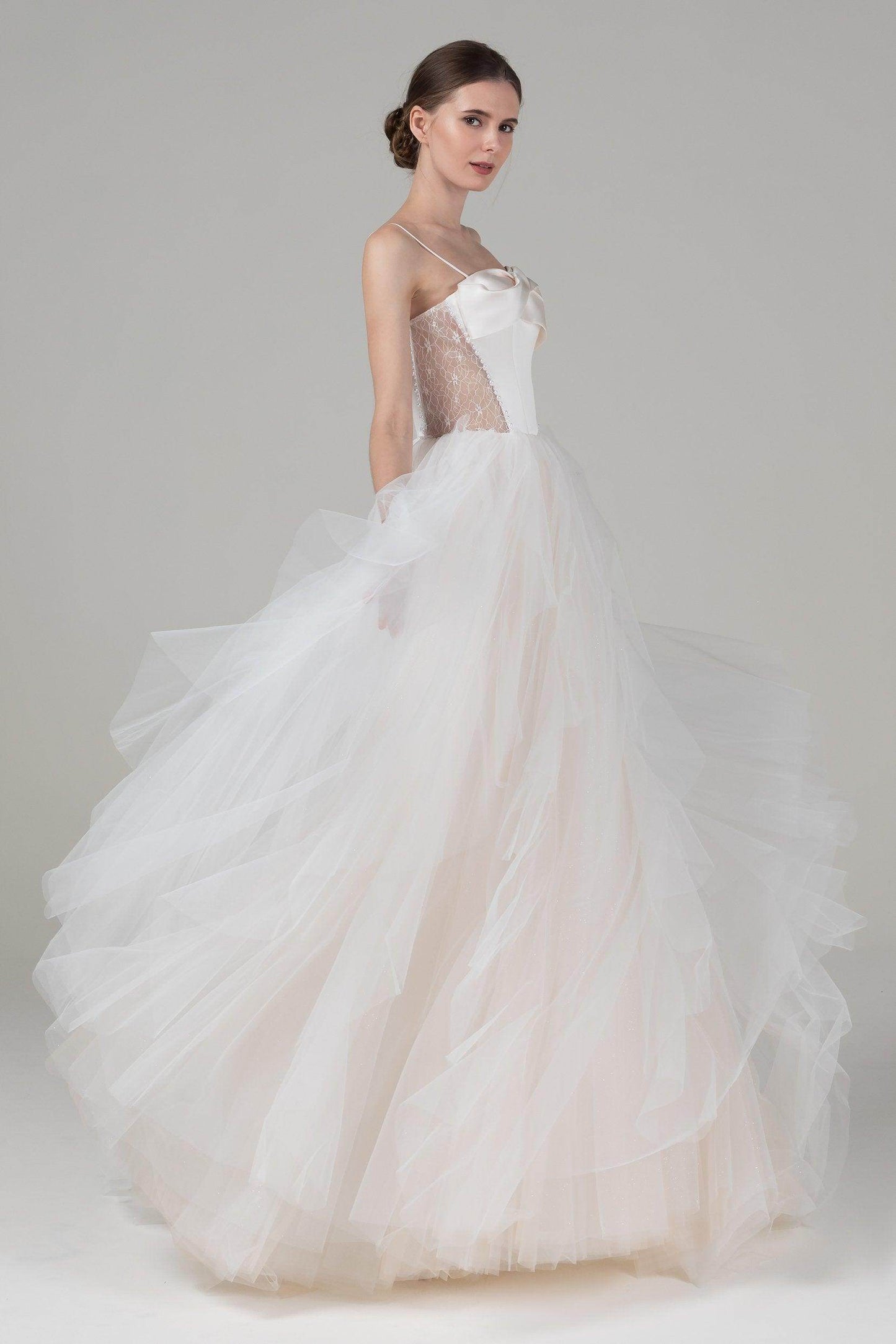 A-Line Court Train Satin Tulle Wedding Dress CW2542 - COCOMELODY