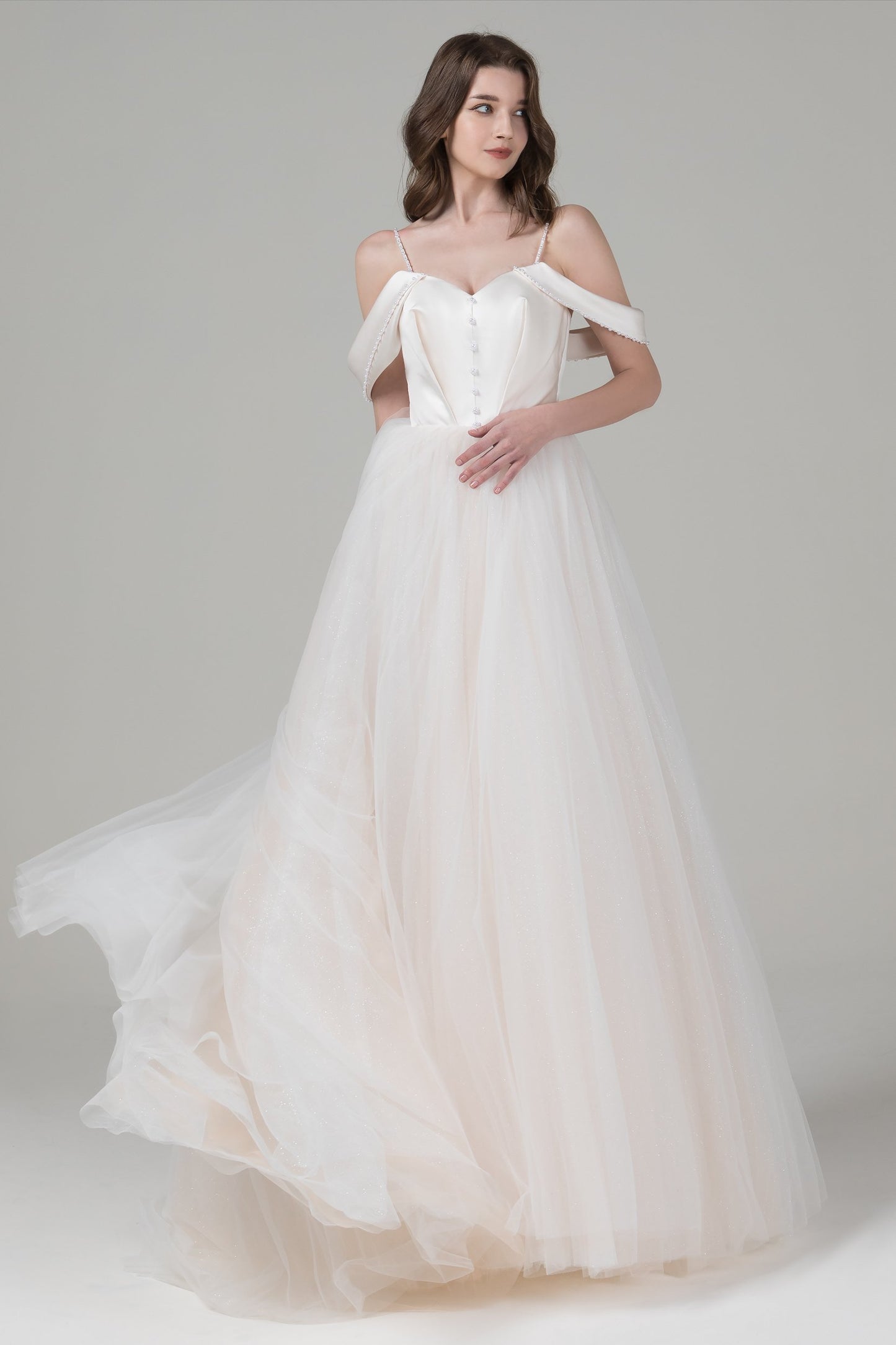 A-Line Court Train Satin Tulle Wedding Dress CW2543