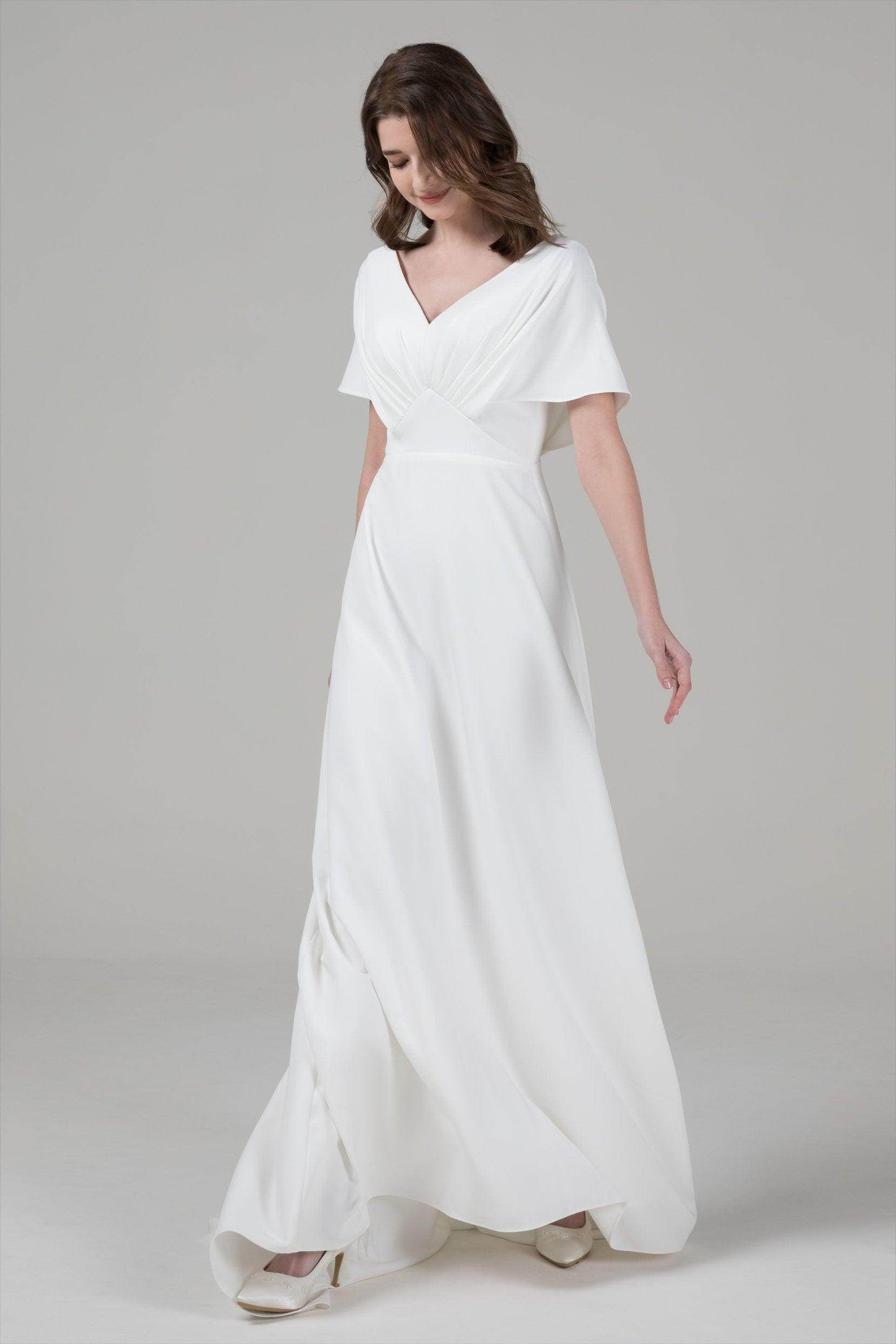 A-Line Court Train Elastic Cloth Wedding Dress CW2564 - COCOMELODY