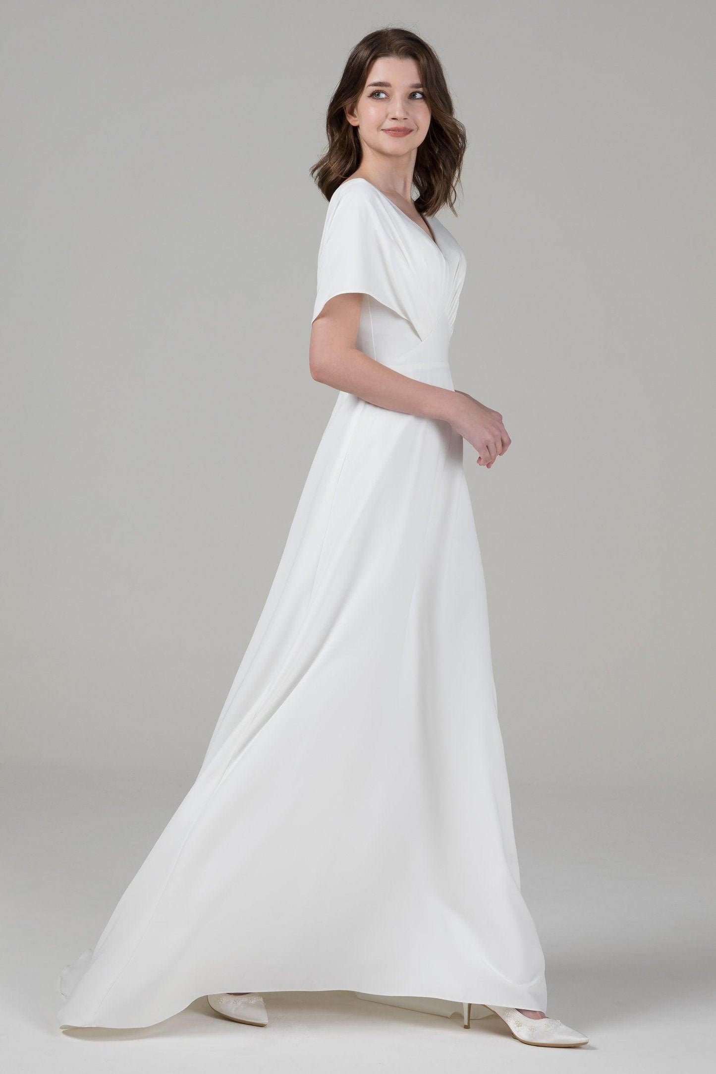 A-Line Court Train Elastic Cloth Wedding Dress CW2564 - COCOMELODY