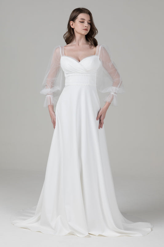 A-Line Sweep-Brush Train Elastic Cloth Wedding Dress CW2582