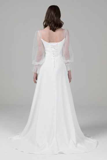 A-Line Sweep-Brush Train Elastic Cloth Wedding Dress CW2582 - COCOMELODY