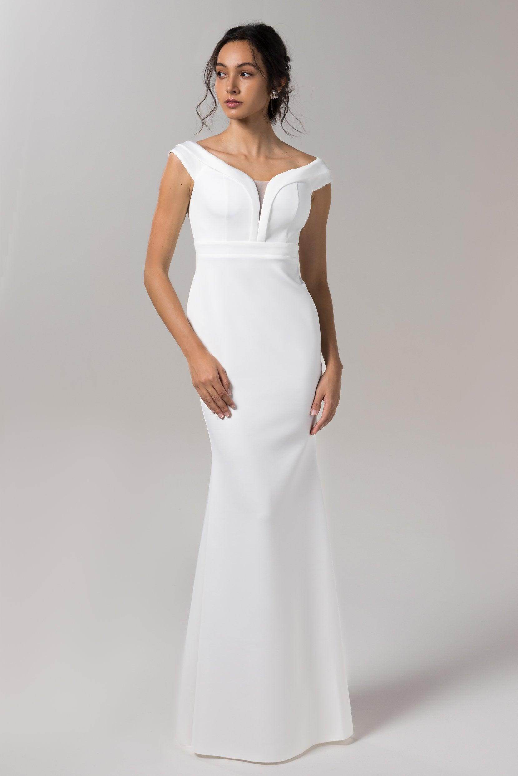 Mermaid Sweep-Brush Train Elastic Knitted Fabric Wedding Dress CW2602 - COCOMELODY