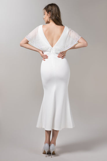 Mermaid Tea Length Elastic Knitted Fabric Wedding Dress CW2633