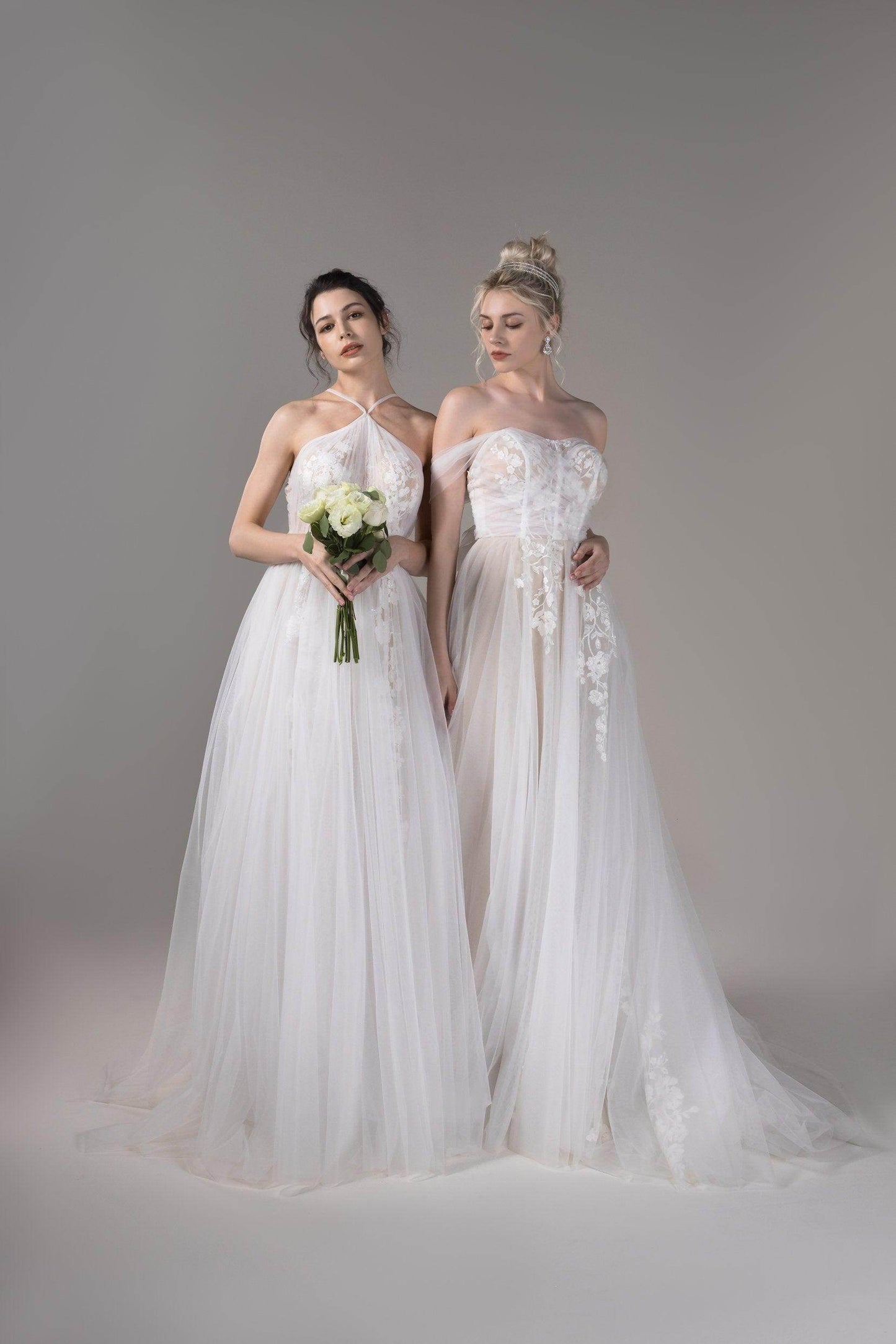 A-Line Court Train Lace Tulle Wedding Dress CW2651 - COCOMELODY