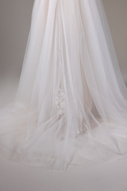 A-Line Sweep-Brush Train Lace Tulle Wedding Dress CW2652