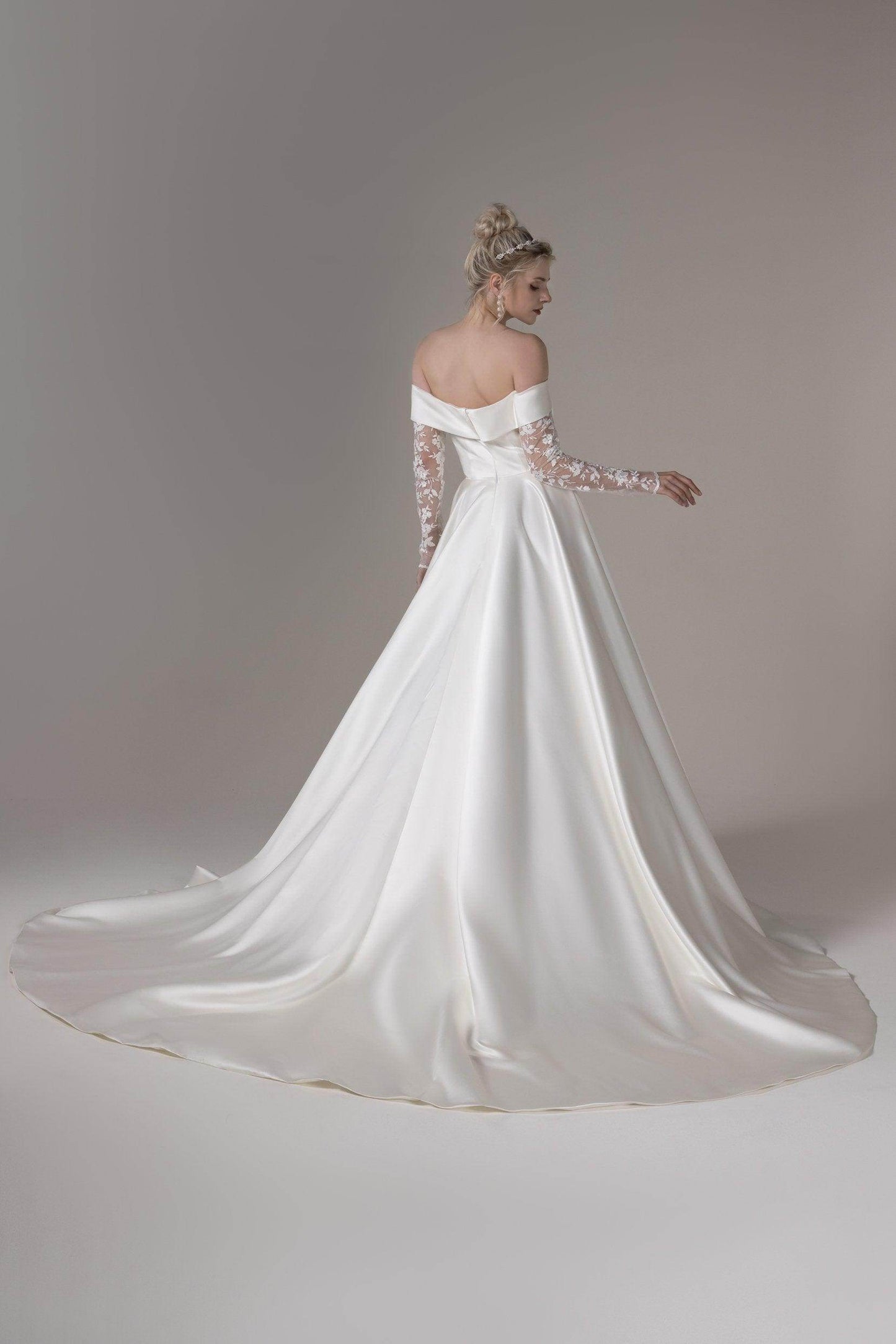 A-Line Court Train Satin Wedding Dress CW2655CR - COCOMELODY