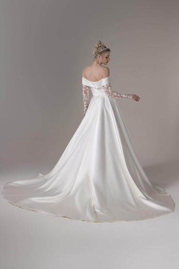A-Line Court Train Satin Wedding Dress CW2655CR - COCOMELODY