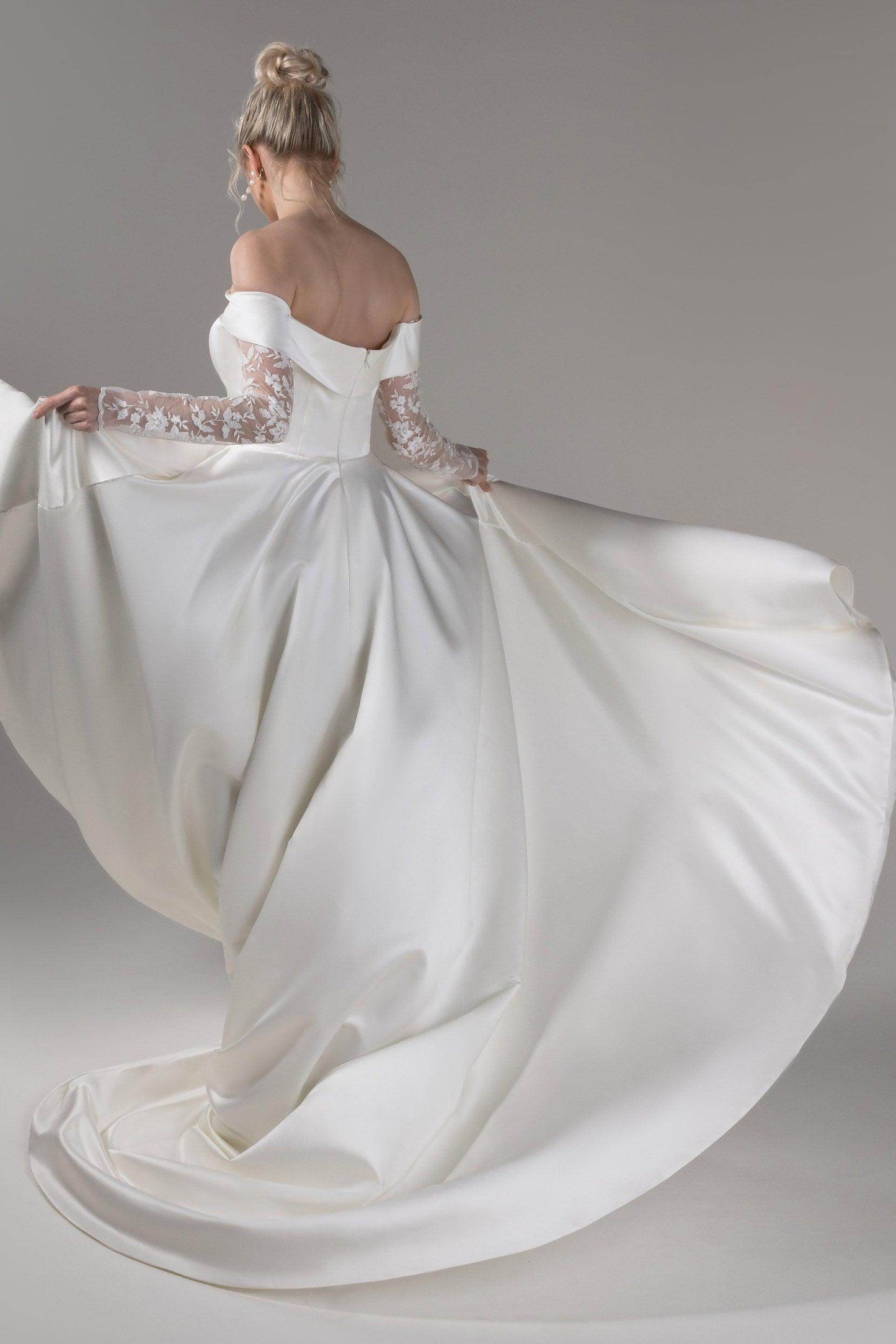 A-Line Court Train Satin Wedding Dress CW2655CR - COCOMELODY