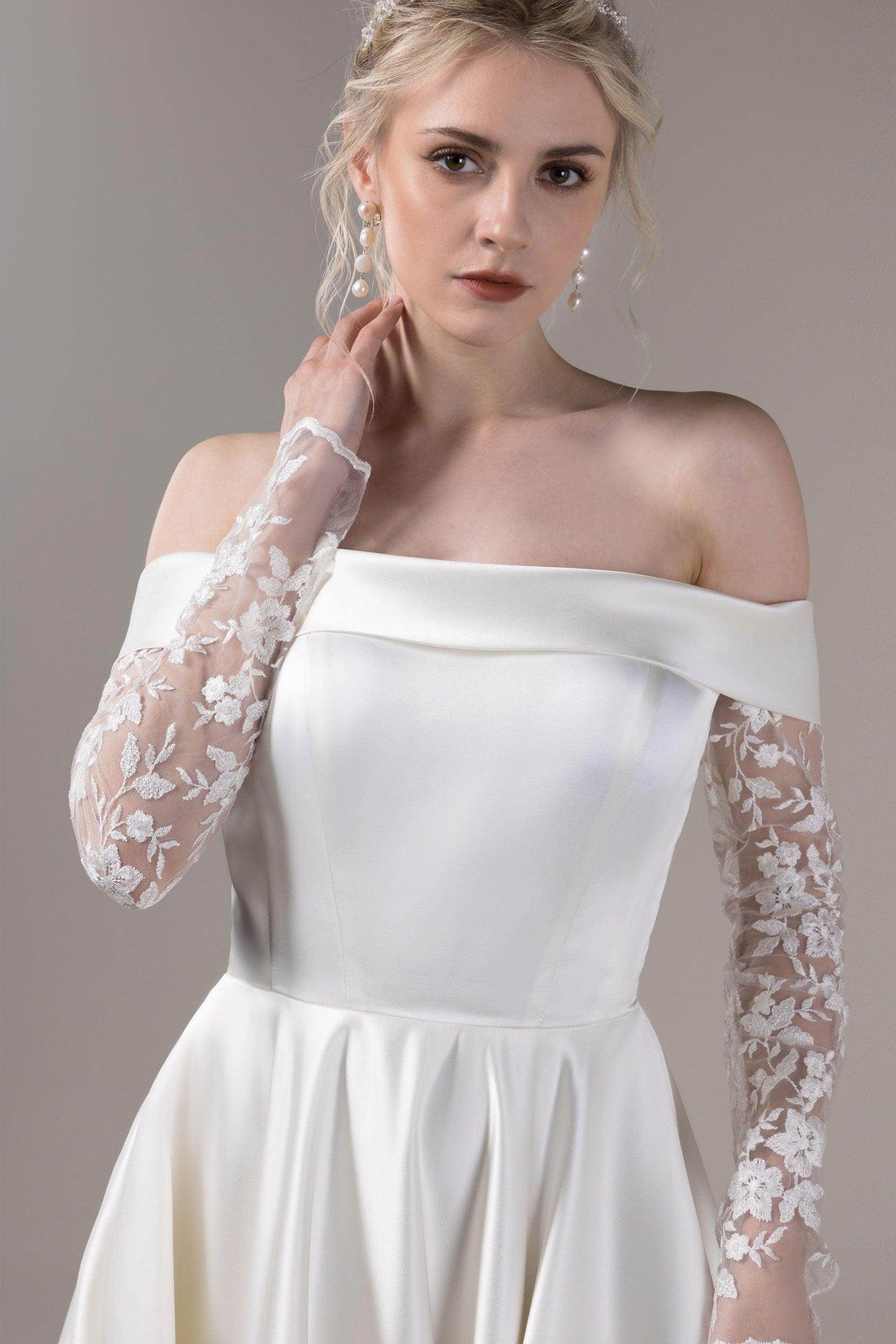 A-Line Court Train Satin Wedding Dress CW2655CR - COCOMELODY