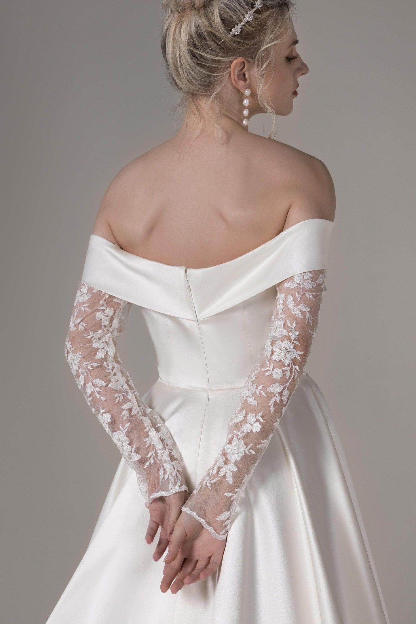 A-Line Court Train Satin Wedding Dress CW2655CR - COCOMELODY