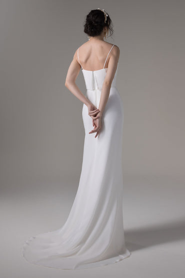 Sheath-Column Court Train Satin Chiffon Wedding Dress CW2656
