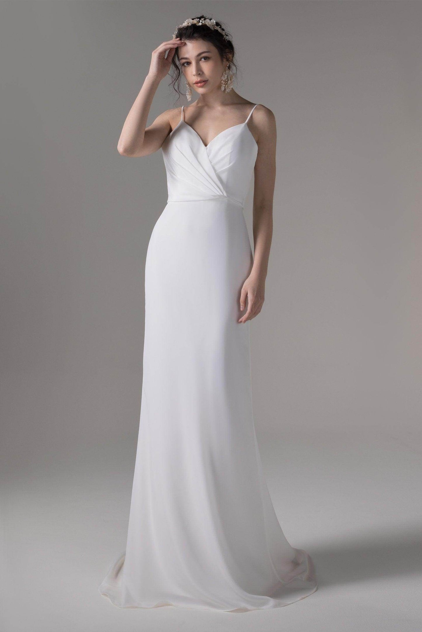Sheath-Column Court Train Satin Chiffon Wedding Dress CW2656 - COCOMELODY
