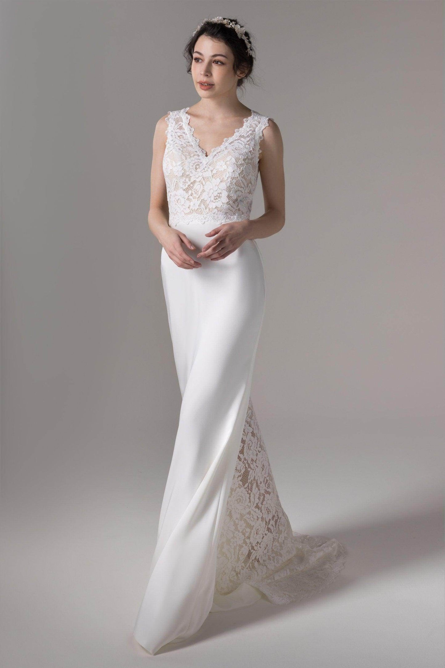 Trumpet Sweep-Brush Train Elastic Cloth Wedding Dress CW2658 - COCOMELODY