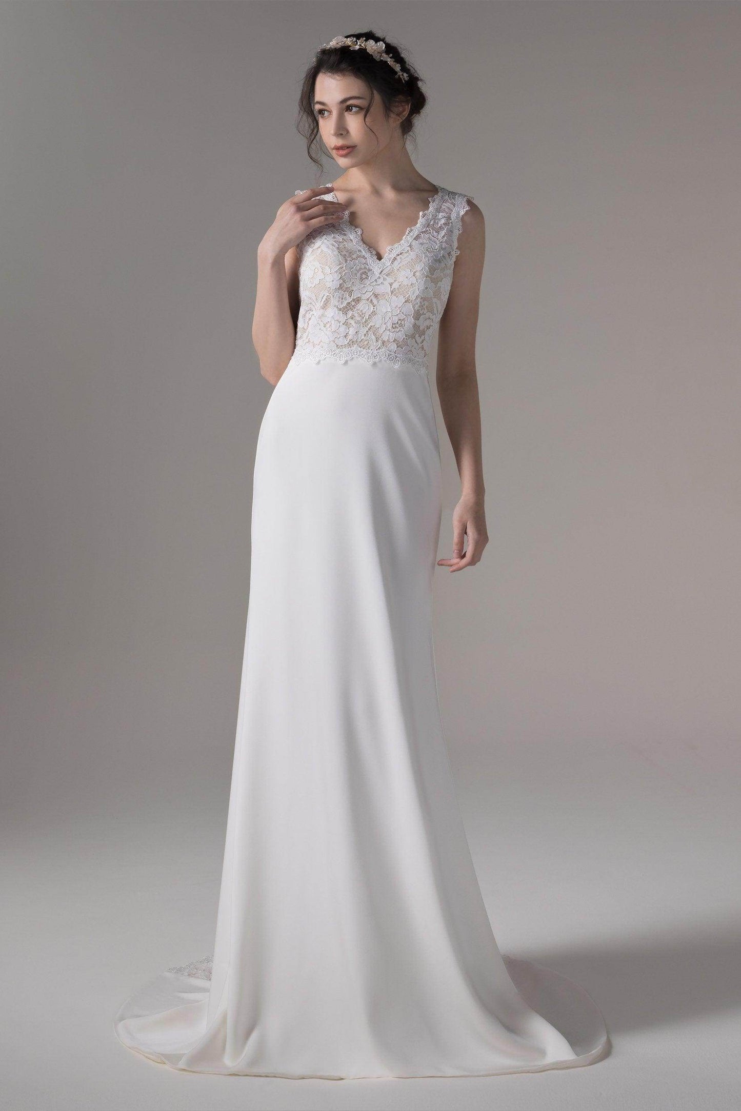 Trumpet Sweep-Brush Train Elastic Cloth Wedding Dress CW2658 - COCOMELODY